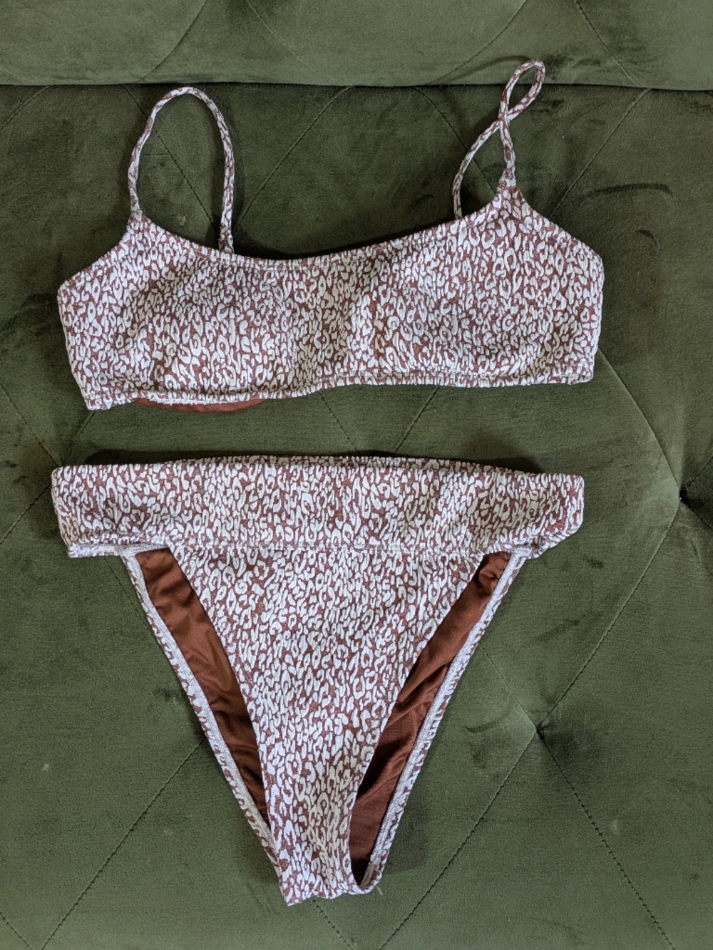 Billabong Leopard Animal Print Brown High Waist Swimsuit Bikini Set Size Small